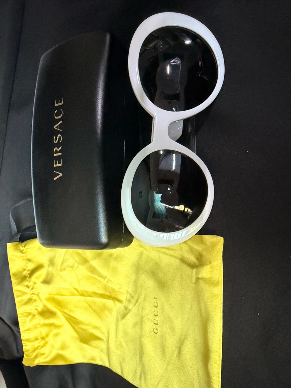 Versace White Round Frame Sunglasses with Dark Lenses
